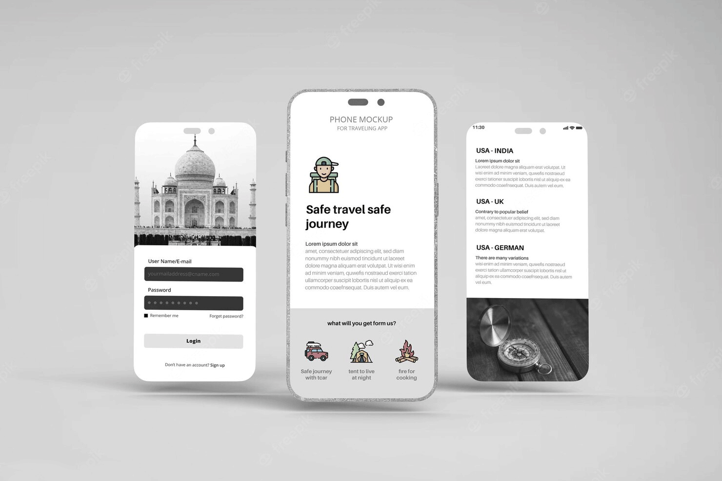 mockup of travel app